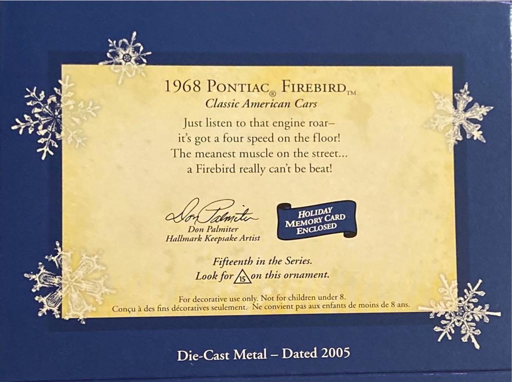 CAC#15 1968 Pontiac Firebird #15 - Classic American Cars (Keepsake Series) ornament collectible [Barcode 015012861280] - Main Image 2