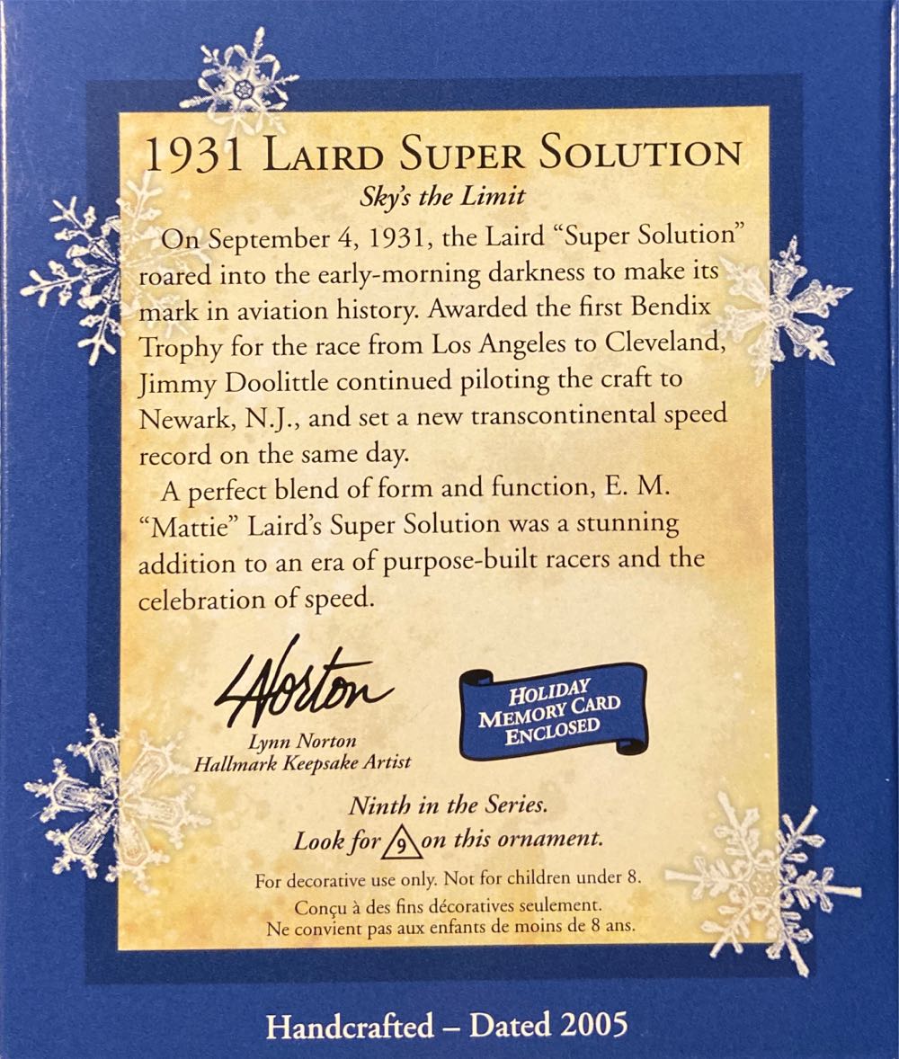 1931 Laird Super Solution - Sky’s The Limit (Aviation) ornament collectible [Barcode 015012865325] - Main Image 2