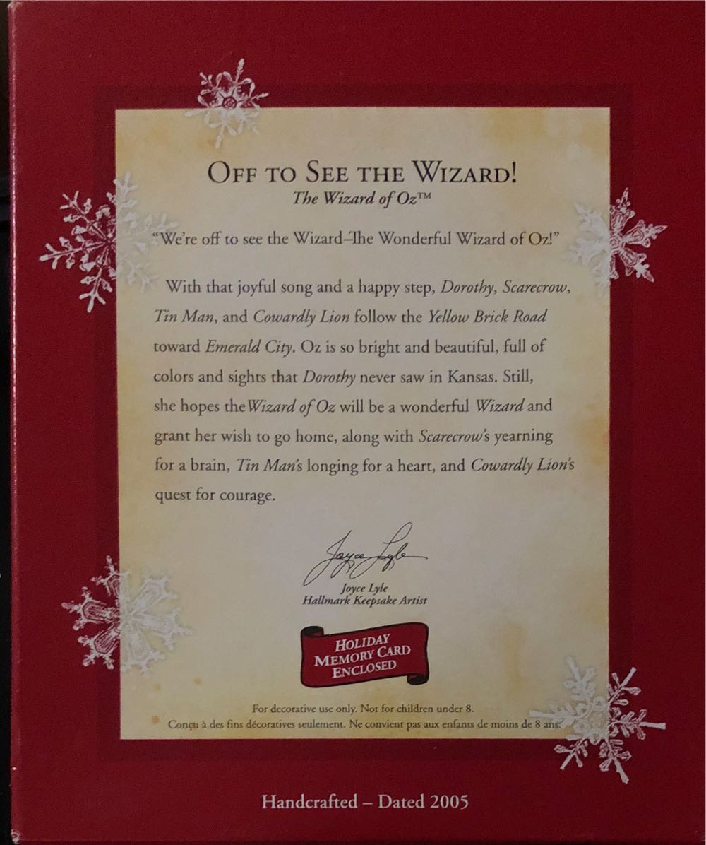 Oz: “OFF TO SEE THE WIZARD” - The Wizard of Oz - Off to See the Wizard (Hanging Ornament) ornament collectible [Barcode 015012867909] - Main Image 2