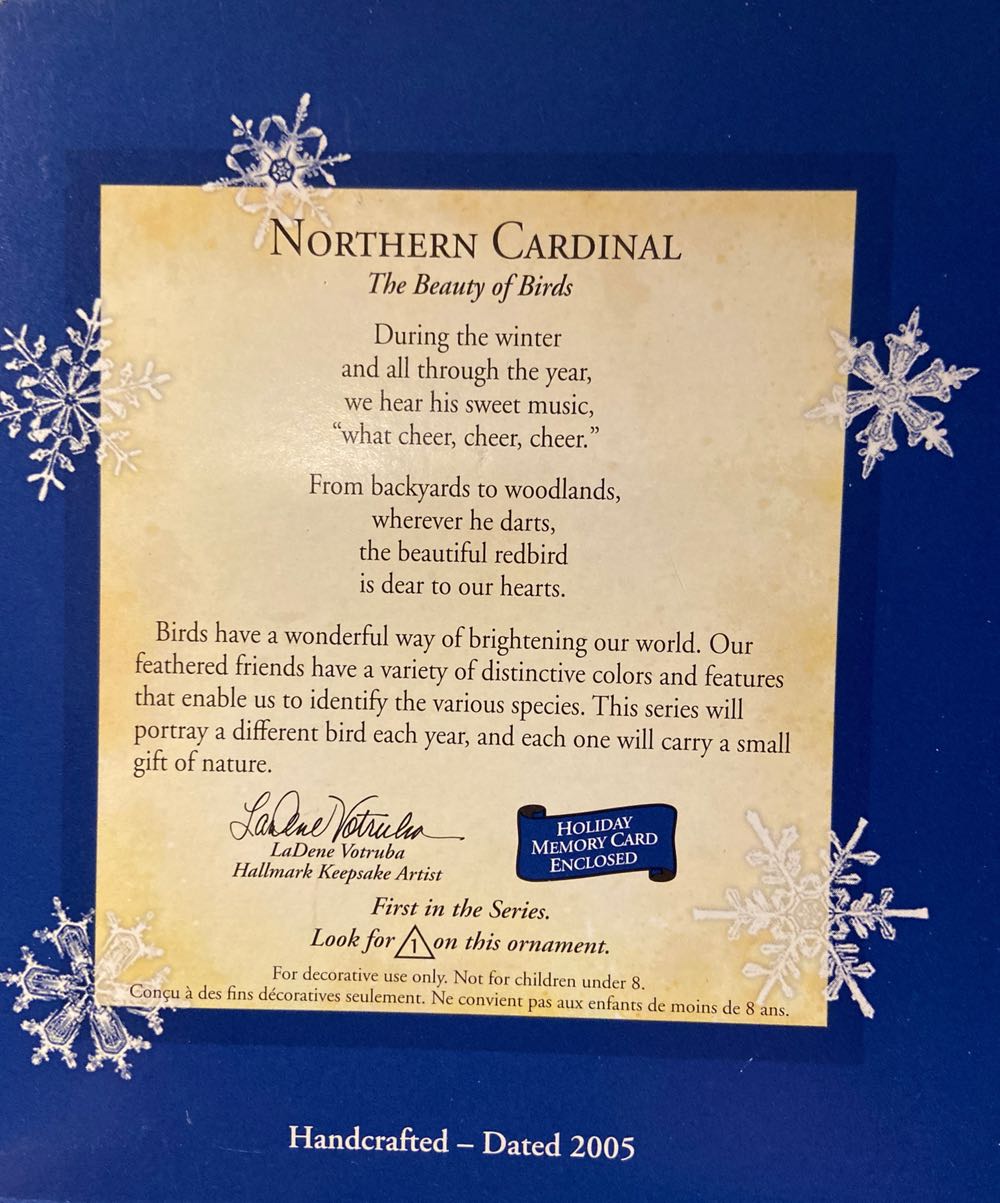 Northern Cardinal 2005 - Beauty Of Birds (Birds) ornament collectible [Barcode 015012868036] - Main Image 2