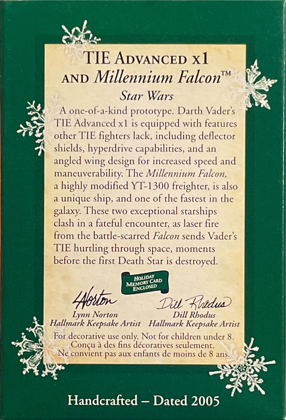 Star Wars:  TIE Advanced X1 And Millennium Falcon - Star Wars (Hallmark Keepsake Miniature) ornament collectible [Barcode 015012869767] - Main Image 2