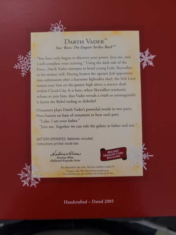 Darth Vader - Keepsake (Star Wars) ornament collectible [Barcode 015012871708] - Main Image 3