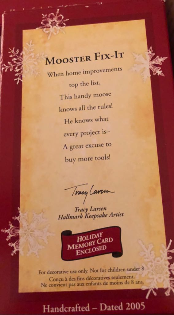 Mooster Fix-It - Handyman Moose (Keepsake Series) ornament collectible [Barcode 015012871869] - Main Image 2