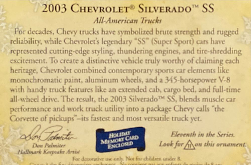 AAT#11 2003 Chevrolet Silverado SS - All-American Trucks (Trucks) ornament collectible [Barcode 015012871944] - Main Image 2
