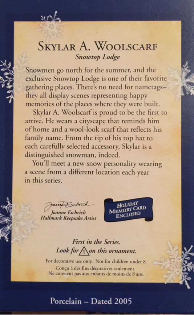 Snowtop Lodge #1 (2005) Skylar A. Woolscarf - Snowtop Lodge (Collectible Series) ornament collectible [Barcode 015012880717] - Main Image 2