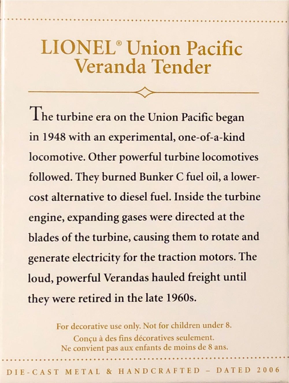Lionel Union Pacific Veranda Tender - Lionel Trains (Lionel Trains) ornament collectible [Barcode 015012909876] - Main Image 2