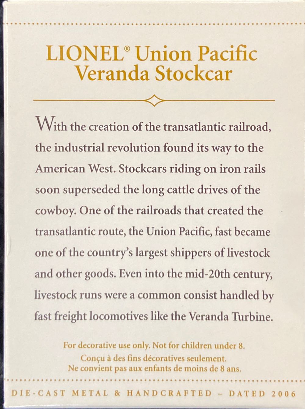 Lionel Union Pacific Veranda Stockcar - Lionel Trains (Lionel Trains) ornament collectible [Barcode 015012909883] - Main Image 3
