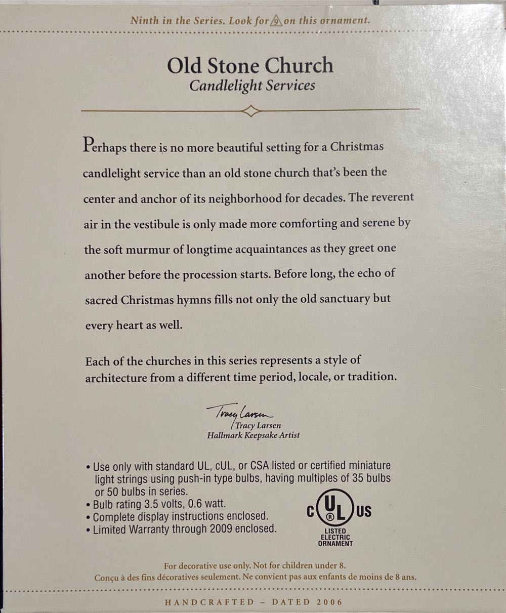 Church Candlelight Services #9 (2006) Old Stone Church (2006) - Candlelight Services (Church, Magic, Legacy Cord) ornament collectible [Barcode 015012910292] - Main Image 2