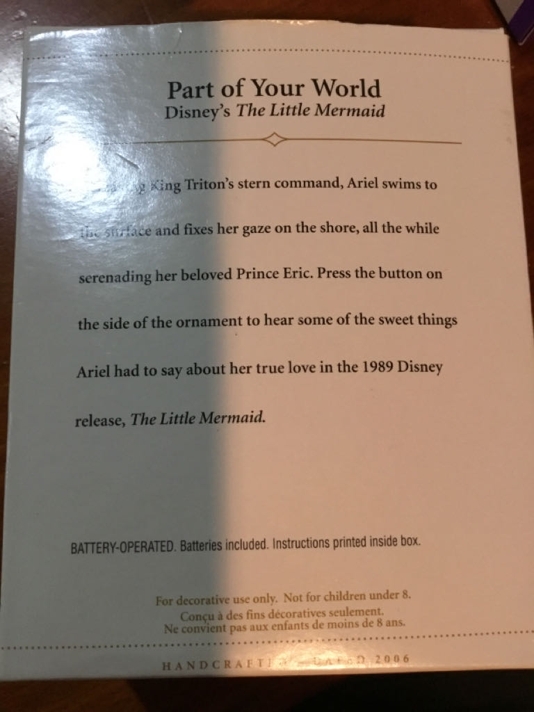 Part Of Your World - Disney The Little Mermaid (Disney) ornament collectible [Barcode 015012910681] - Main Image 2