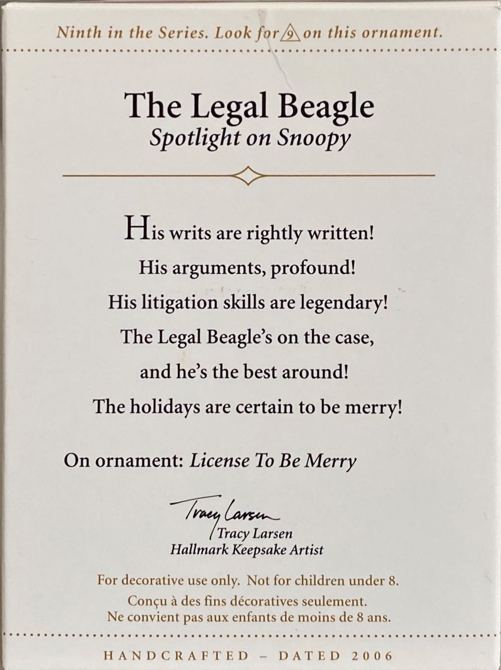 #9 The Legal Beagle - Spotlight On Snoopy (Peanuts) ornament collectible [Barcode 015012911732] - Main Image 3