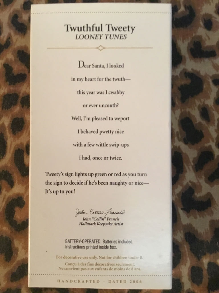 Twuthful Tweety - Looney Tunes (Looney Tunes) ornament collectible [Barcode 015012920451] - Main Image 2