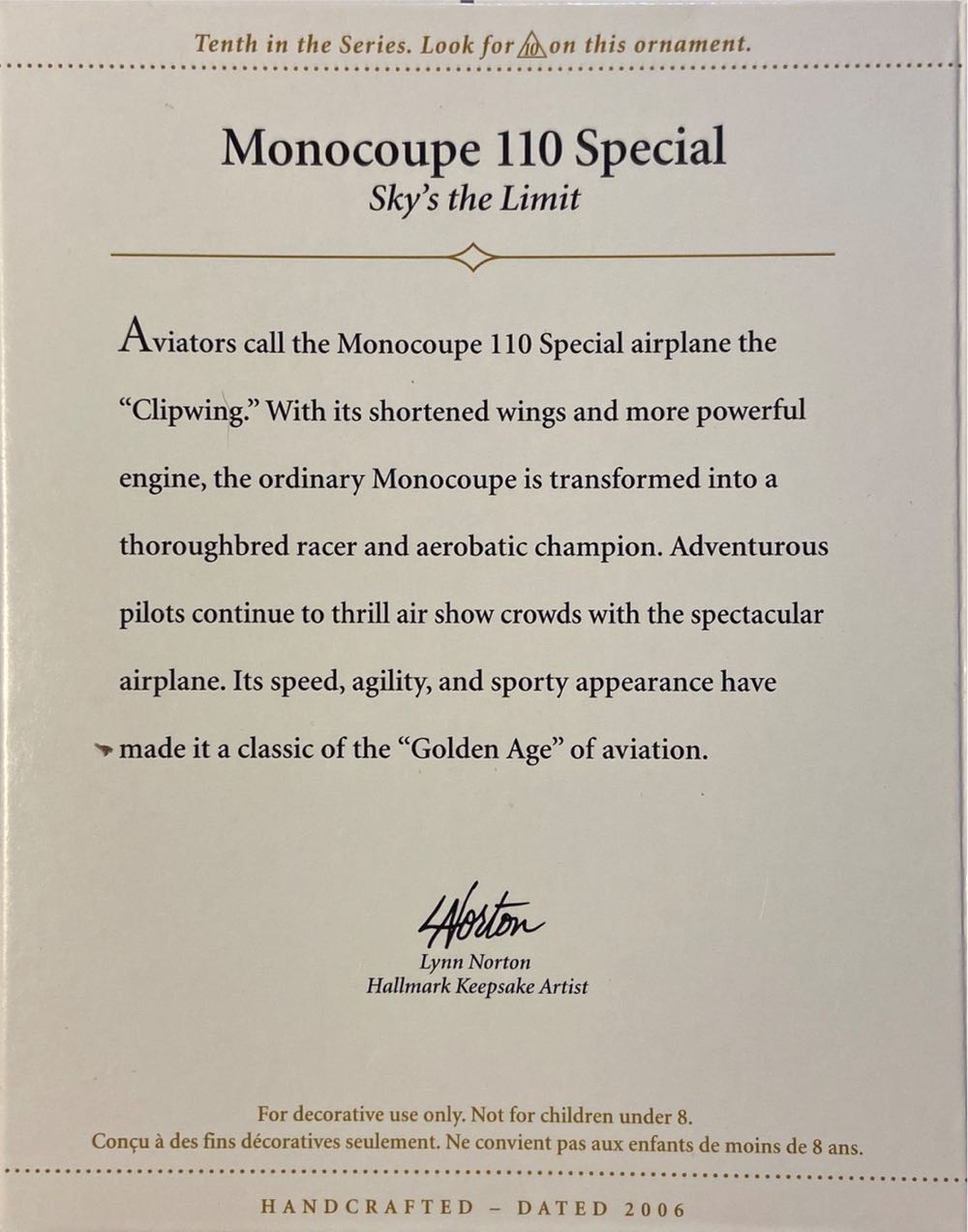 Monocoupe 110 Special - Sky’s The Limit (Aviation) ornament collectible [Barcode 015012922073] - Main Image 2