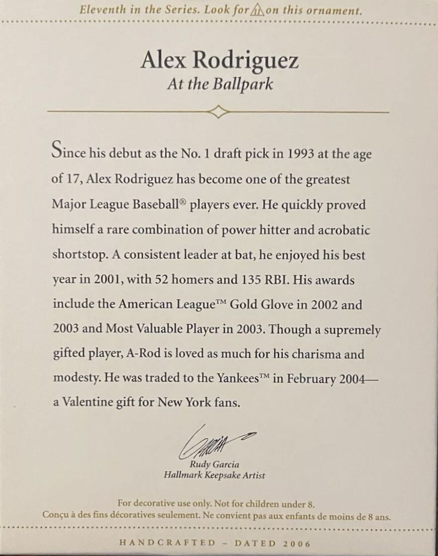 #11 Alex Rodriguez - At the Ballpark (Baseball) ornament collectible [Barcode 015012922097] - Main Image 2