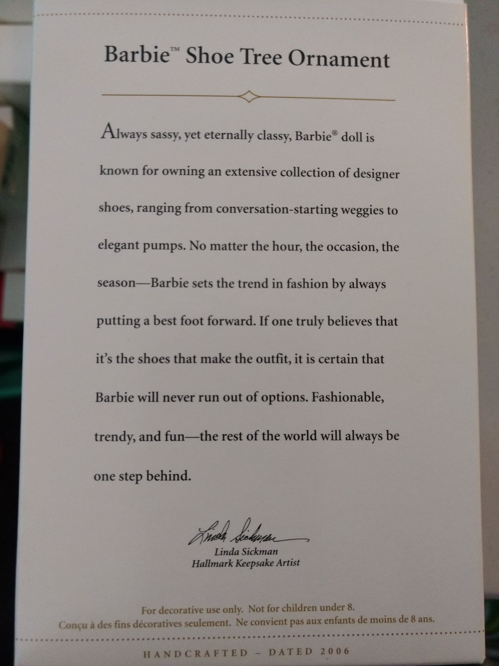 Barbie: Barbie Shoe Tree - Barbie (Barbie) ornament collectible [Barcode 015012930429] - Main Image 2