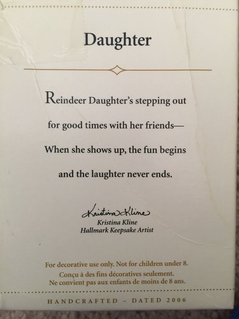 Daughter - Daughter (Reindeer) ornament collectible [Barcode 015012934632] - Main Image 2