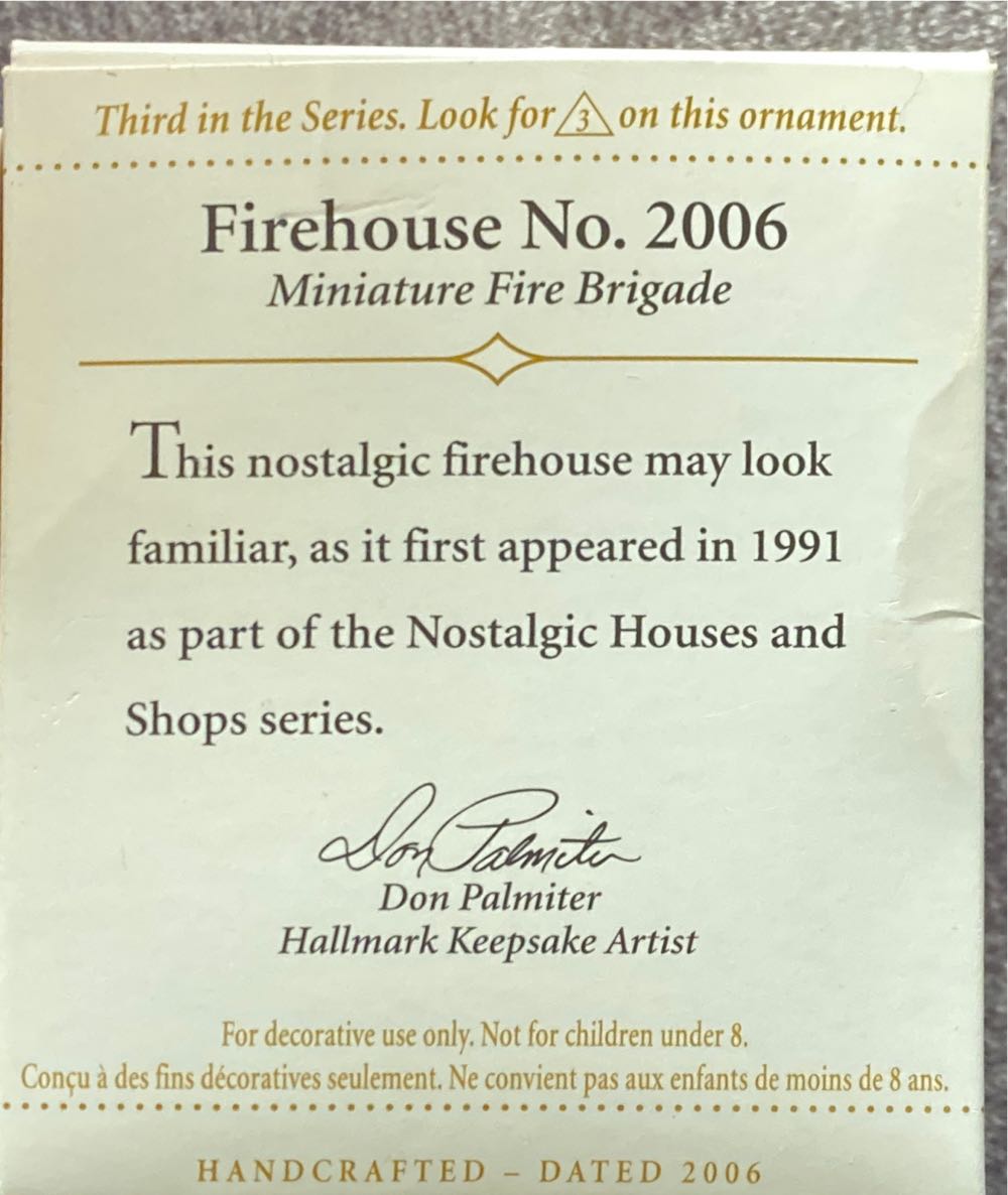 Miniature Fire Brigade #3 Firehouse No. 2006 - Miniature Fire Brigade (Keepsake Miniature) ornament collectible [Barcode 015012943849] - Main Image 2