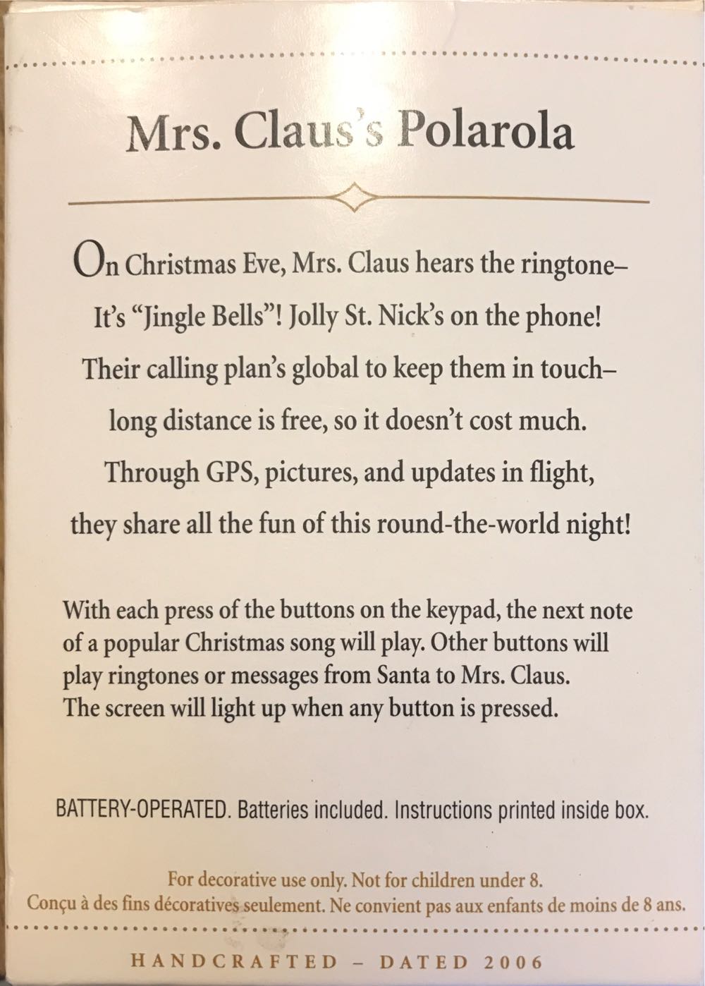 Mrs. Claus’s Polarola  (Keepsake) ornament collectible [Barcode 015012957068] - Main Image 3