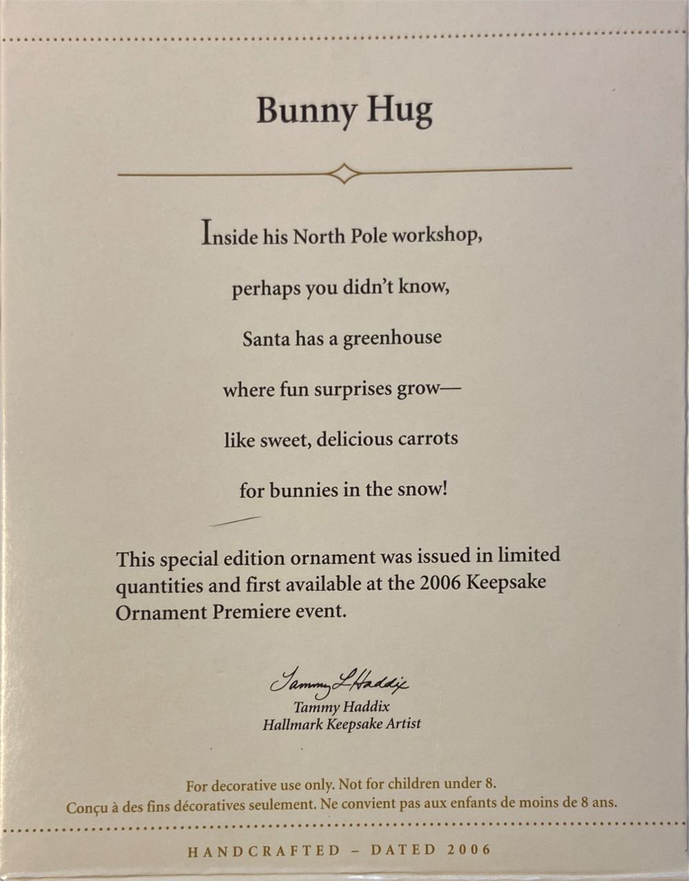 Bunny Hug - Premier Ornament (Santa) ornament collectible [Barcode 015012957266] - Main Image 2