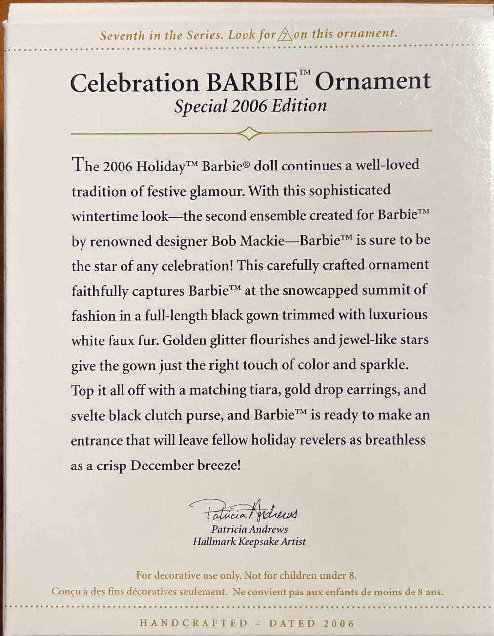 Barbie Celebration #7 2006 - Celebration Barbie Ornament Series (Holiday Barbie) ornament collectible [Barcode 015012957860] - Main Image 3