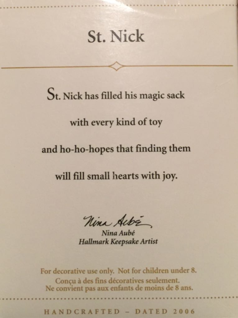 Santa St. Nick - Santa (Santa) ornament collectible [Barcode 015012958362] - Main Image 2