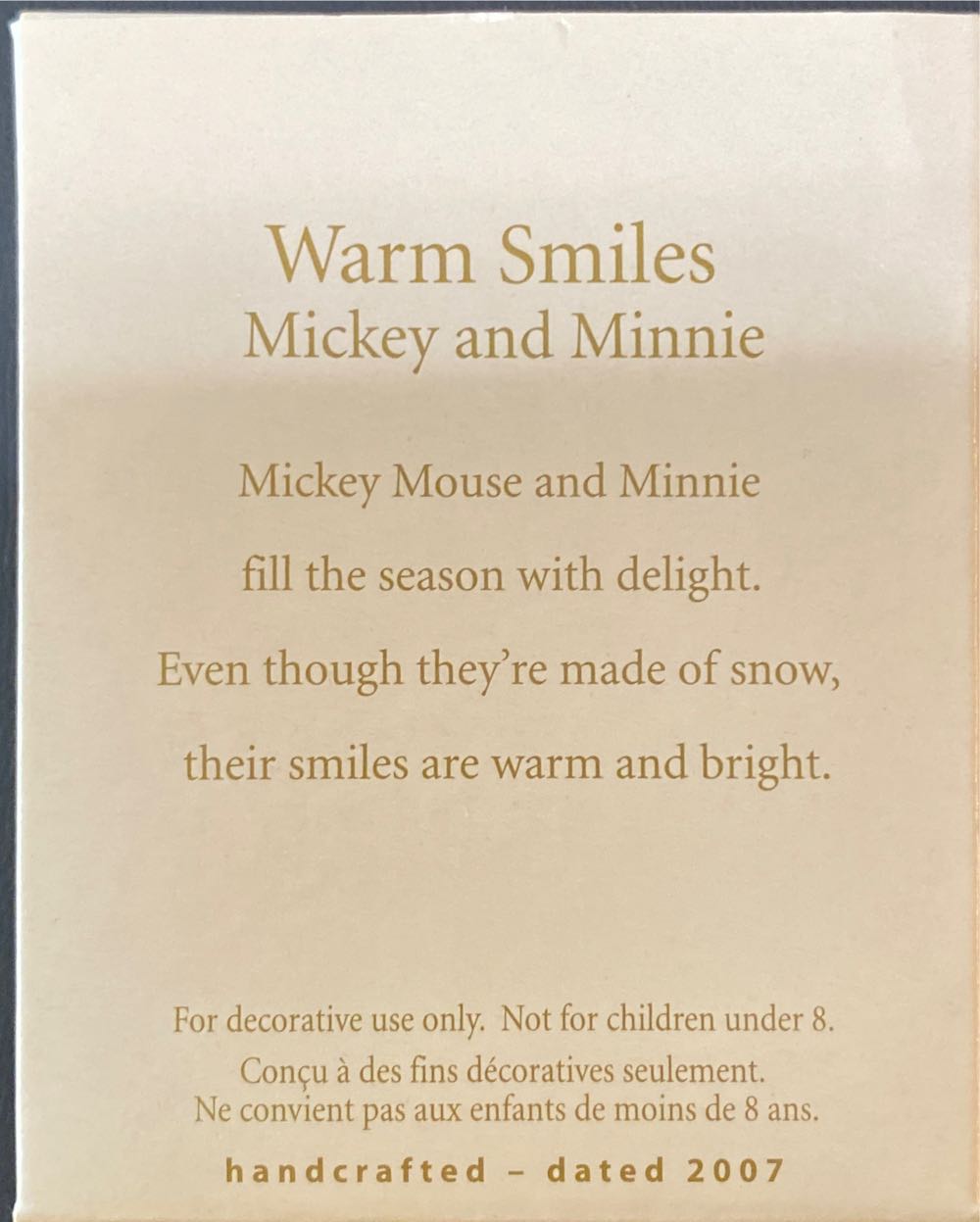 Miniature Disney Warm Smiles - Disney (Mickey And Minnie) ornament collectible [Barcode 015012975079] - Main Image 2