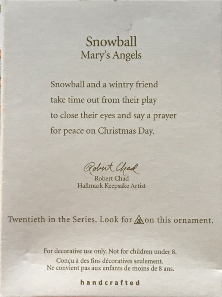 Mary’s Angels 20 - Snowball - Mary’s Angels (Angel) ornament collectible [Barcode 015012975369] - Main Image 2