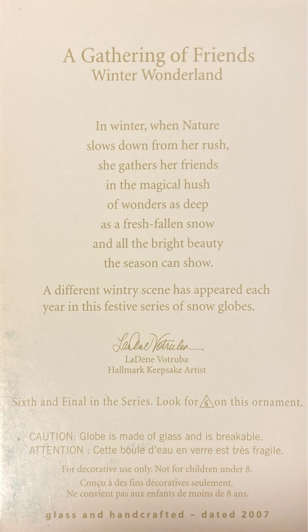 WW#6 - A Gathering Of Friends - Winter Wonderland (Snow Globes) ornament collectible [Barcode 015012975468] - Main Image 4
