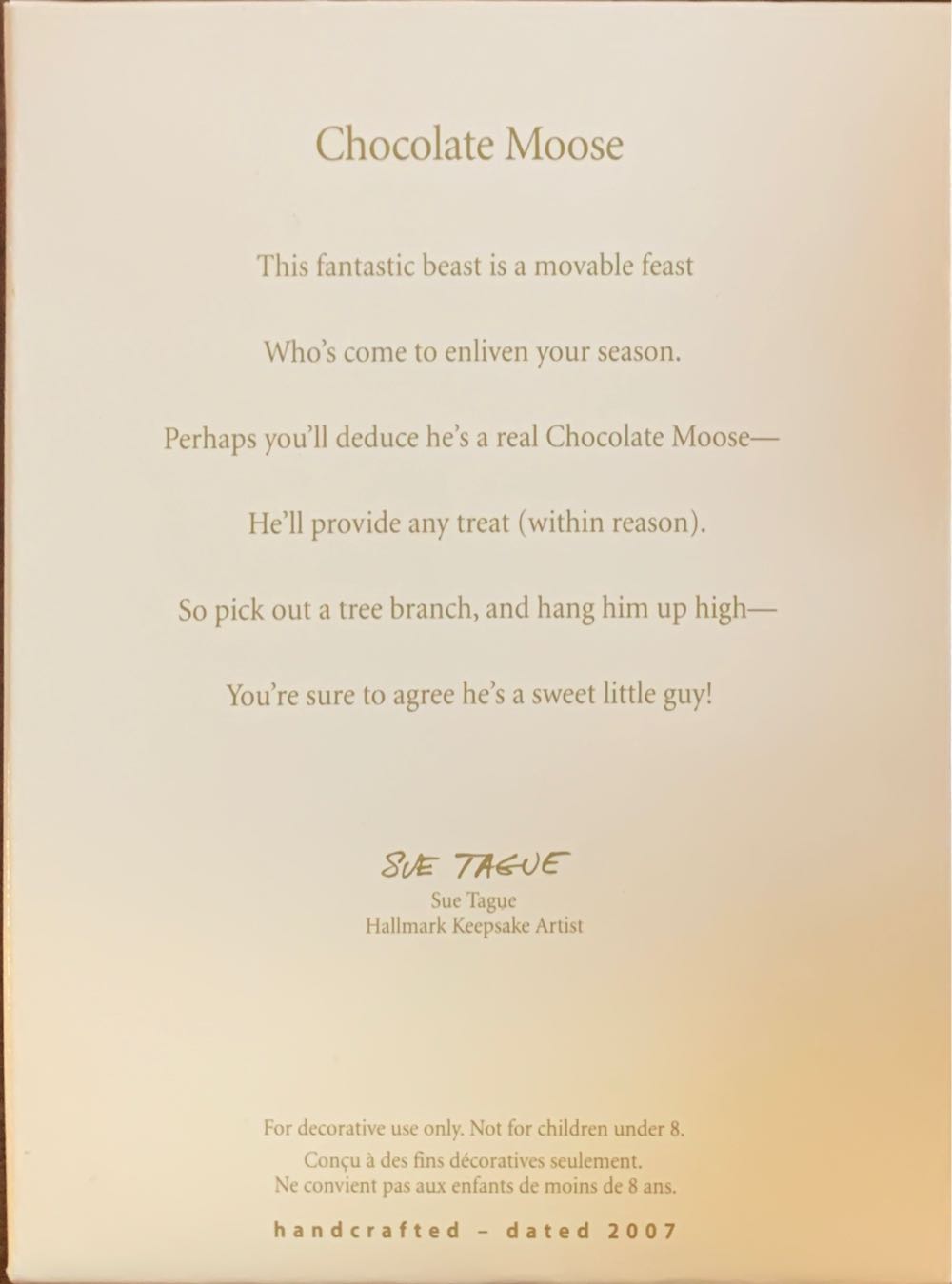 Chocolate Moose - Mooses (Hallmark Keepsake) ornament collectible [Barcode 015012976182] - Main Image 2