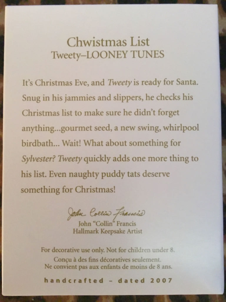 Chwistmas List - Looney Tunes (Looney Tunes) ornament collectible [Barcode 015012980202] - Main Image 2