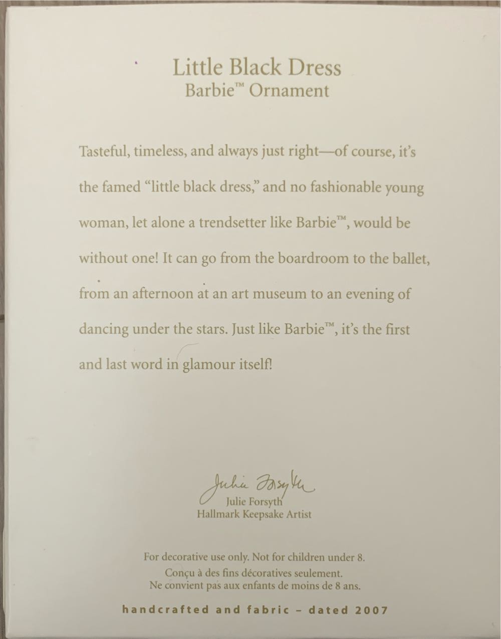 Barbie Little Black Dress - Barbie Ornament (Keepsake) ornament collectible [Barcode 015012980998] - Main Image 2