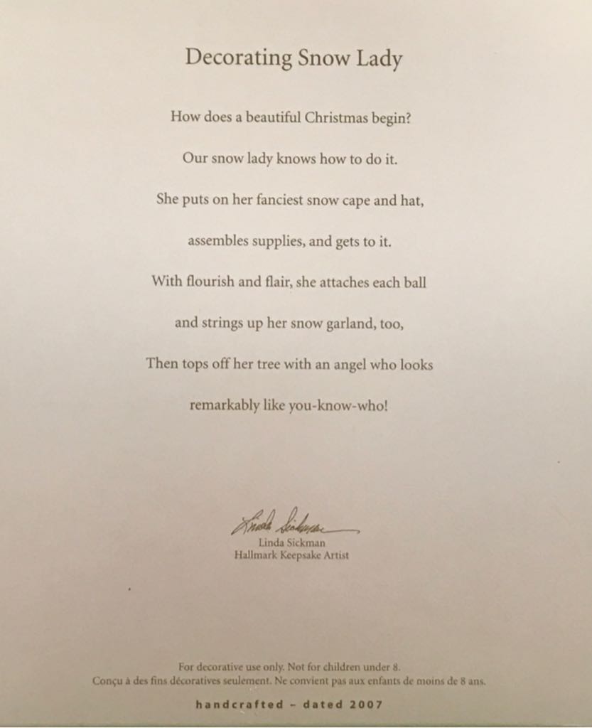 Decorating Snow Lady - Snowman (KOC) ornament collectible [Barcode 015012981834] - Main Image 2