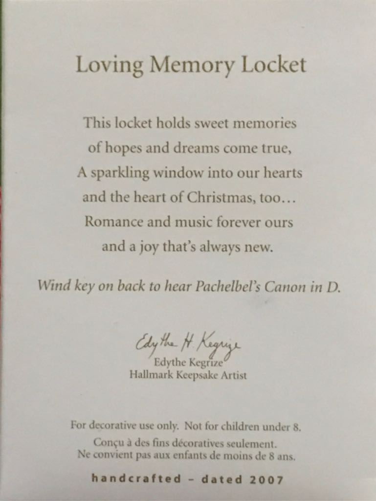 Loving Memory Locket  ornament collectible [Barcode 015012982817] - Main Image 2