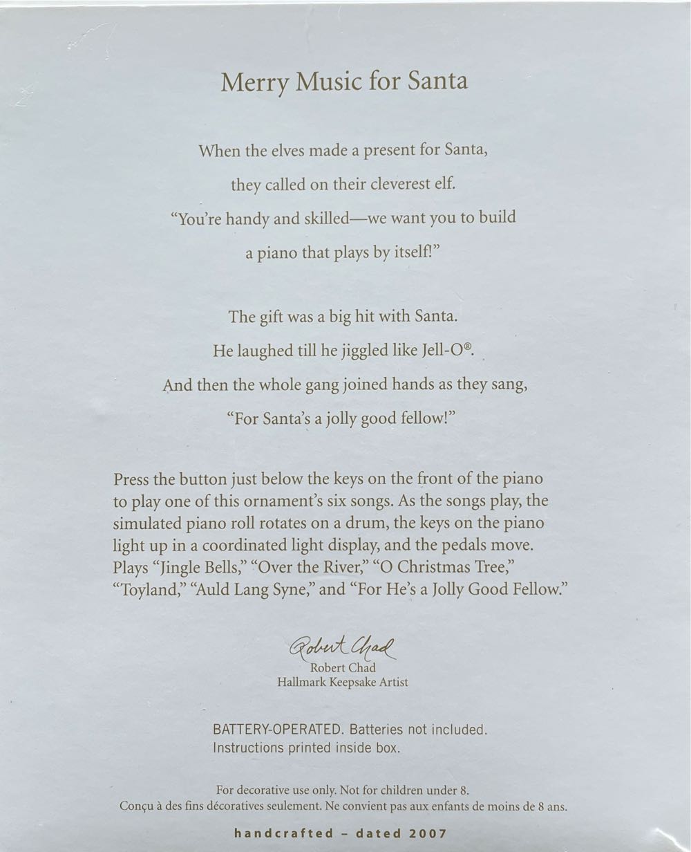 Merry Music For Santa - Magic Light, Sound, & Motion (Pianos) ornament collectible [Barcode 015012985221] - Main Image 2