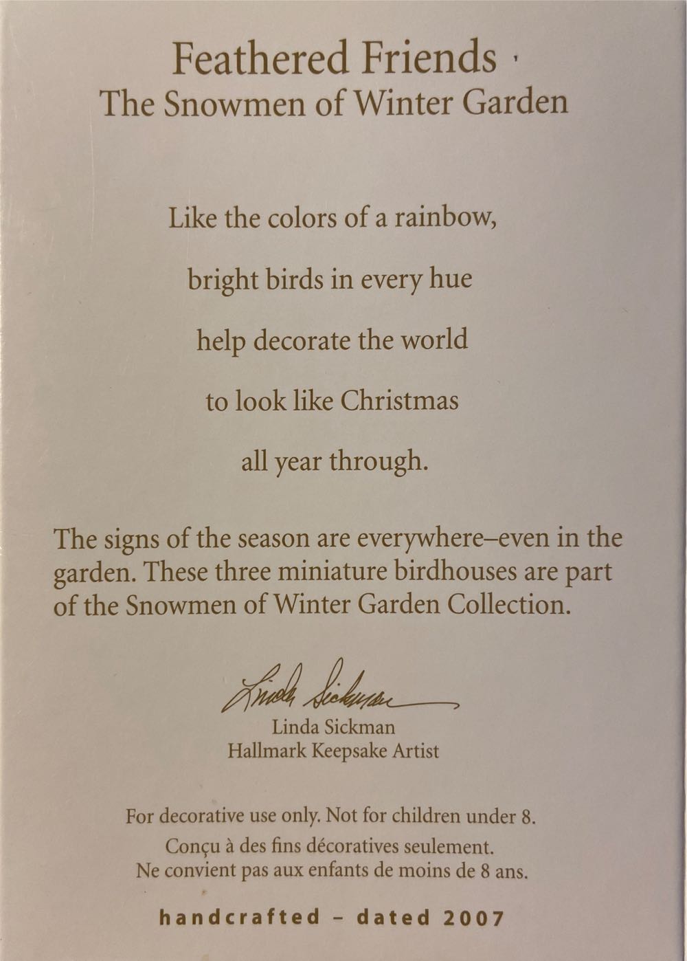 Feathered Friends 2007 - The Snowmen of Winter Garden (Birds) ornament collectible [Barcode 015012985726] - Main Image 2