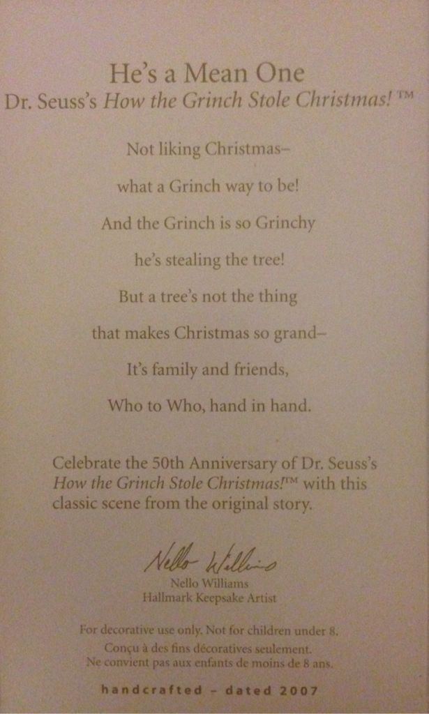 Dr Suess: He’s A Mean One - Grinch (Dr. Seuss’s How The Grinch Stole Christmas) ornament collectible [Barcode 015012986600] - Main Image 2