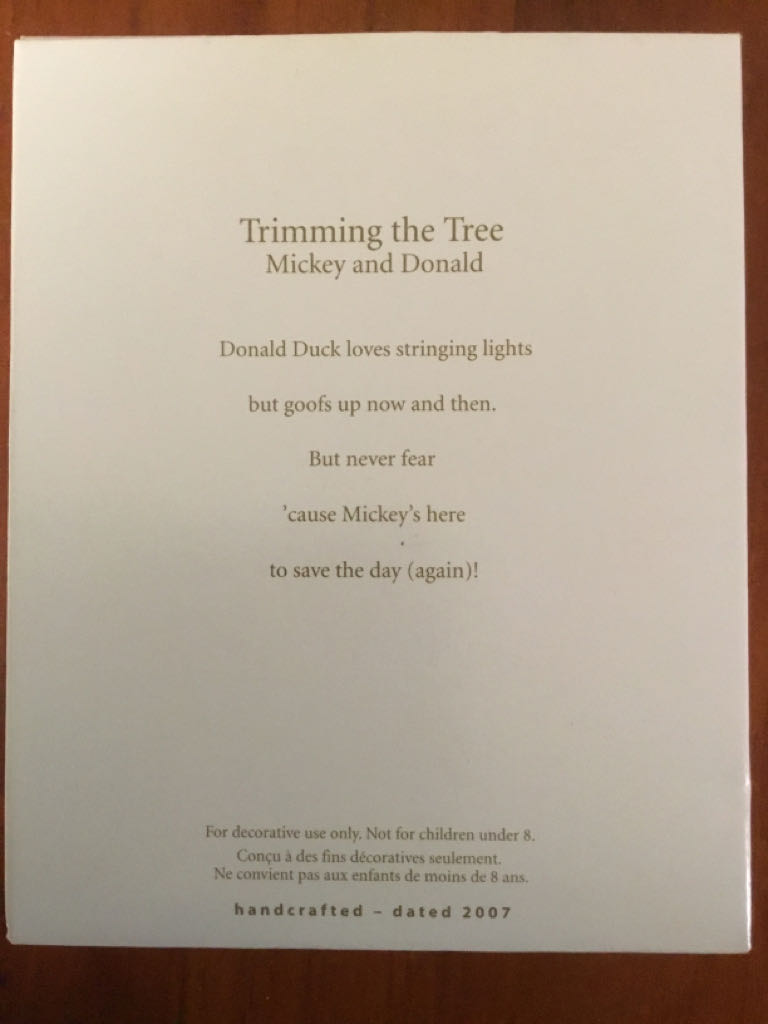 Disney Mickey & Donald Trimming the Tree - Mickey and Donald (Disney) ornament collectible [Barcode 015012990409] - Main Image 2