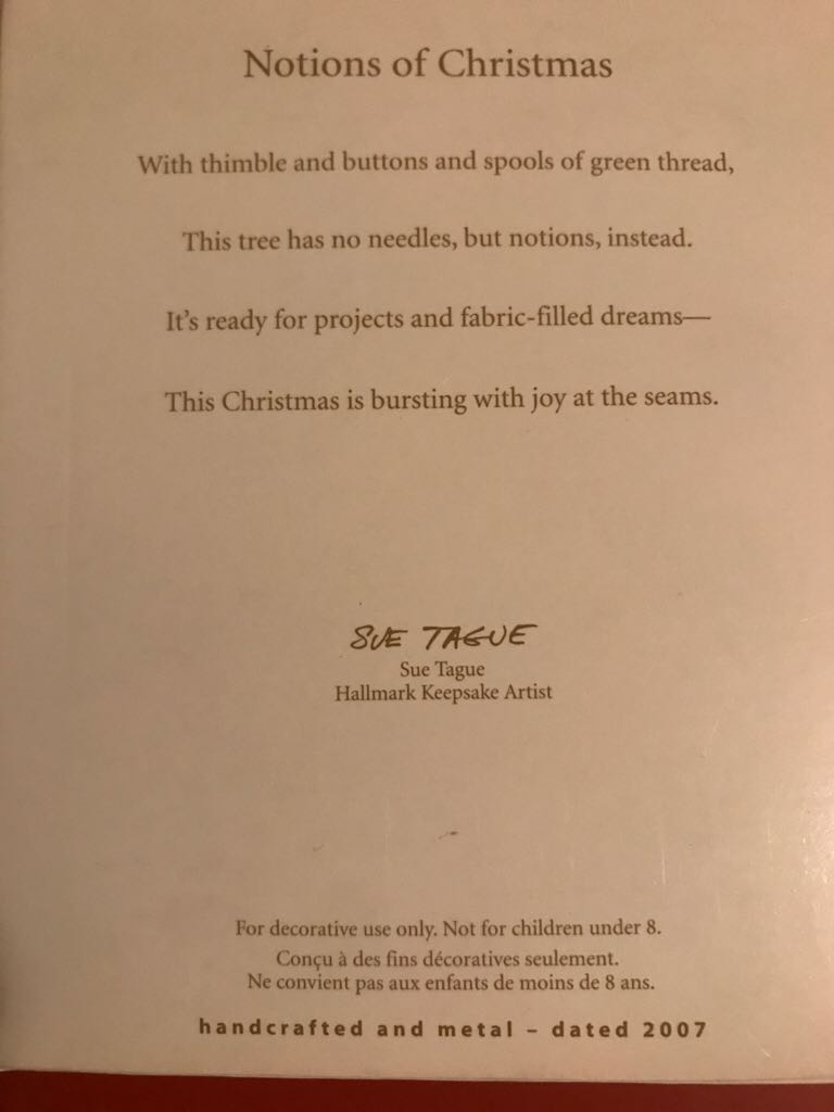 Notions Of Christmas - Sewing (Sewing) ornament collectible [Barcode 015012991451] - Main Image 2