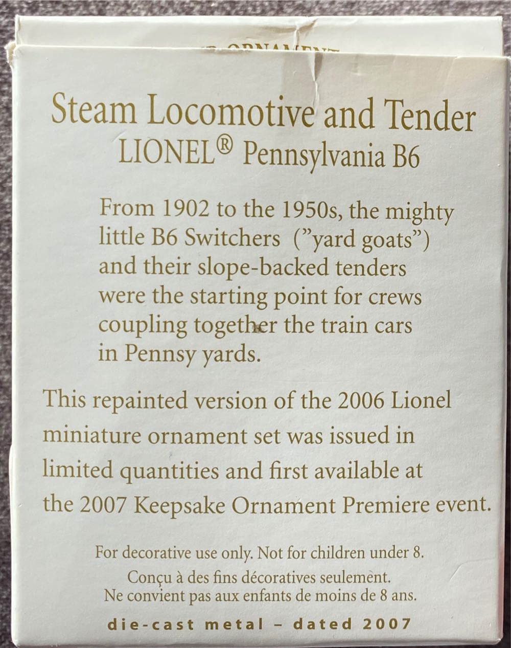 Pennsylvania B6 Locomotive And Tender - Lionel Train Miniature (Trains, Mini) ornament collectible [Barcode 015012996104] - Main Image 2