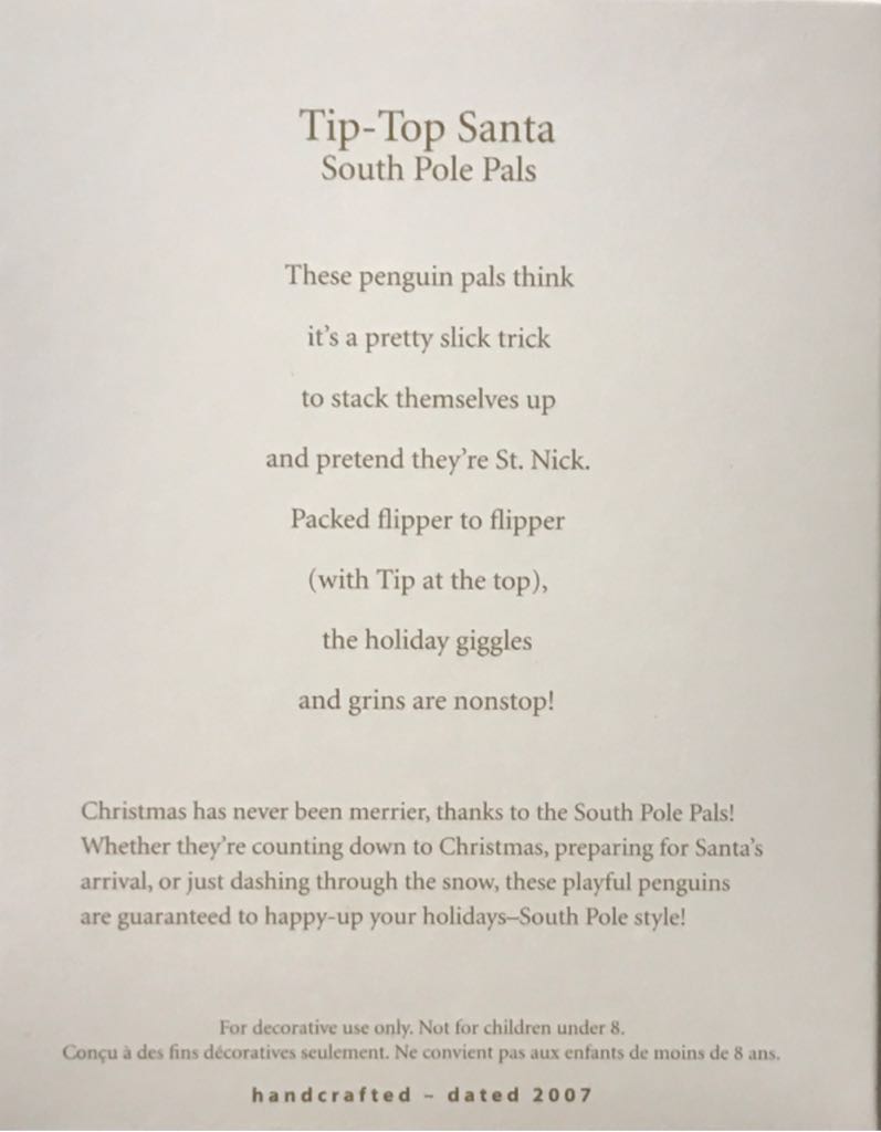South Pole Pals Tip-Top Santa - South Pole Pals (Penguin, Santa) ornament collectible [Barcode 015012999761] - Main Image 2