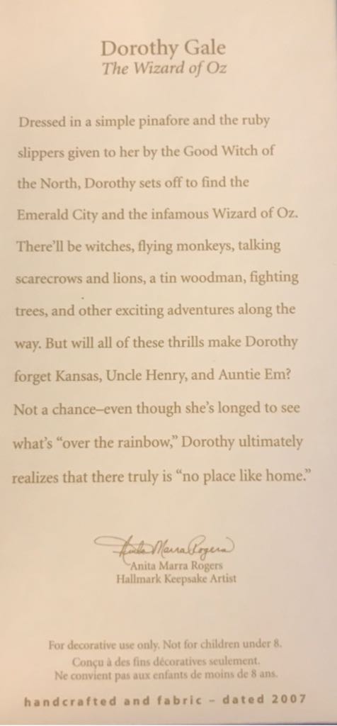 Dorothy Gale - The Wizard Of Oz (Movies) ornament collectible [Barcode 015012999914] - Main Image 2