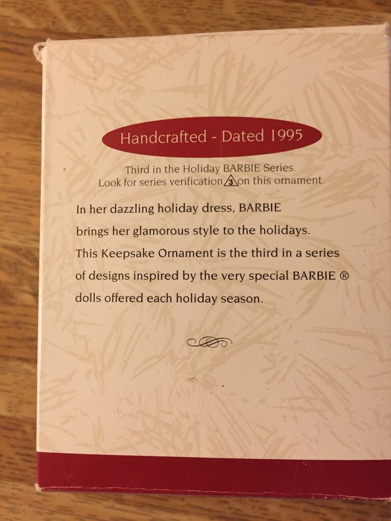 Holiday Barbie #3 - Holiday Barbie (Holiday Barbie) ornament collectible [Barcode 015012176698] - Main Image 2