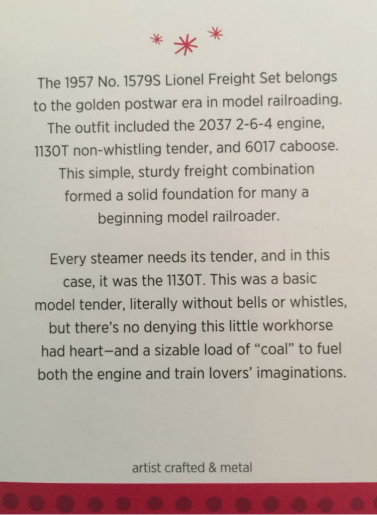 Lionel 1130T Tender  (Lionel Trains) ornament collectible [Barcode 032810000017] - Main Image 2