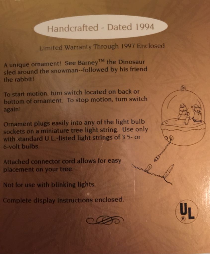 Barney Light And Motion - Light And Motion ornament collectible [Barcode 015012180244] - Main Image 2