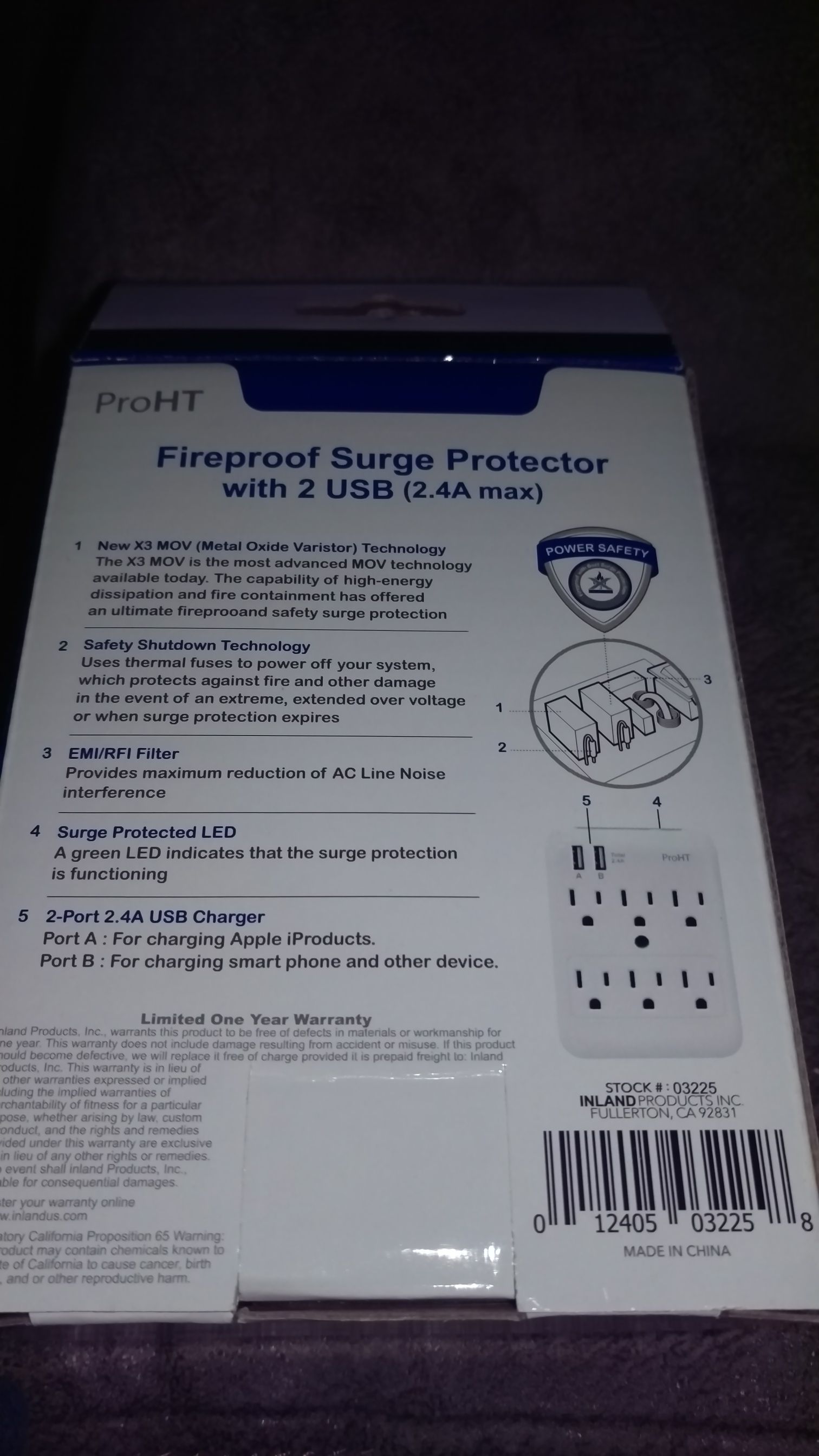 Fireproof Surge Protector with 2 USB  (Electrical) ornament collectible [Barcode 012405032258] - Main Image 2