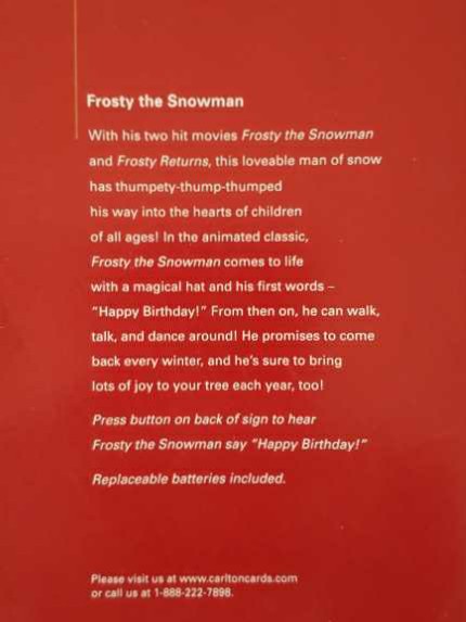 Frosty the Snowman - Frosty (Television) ornament collectible [Barcode 661526171812] - Main Image 2