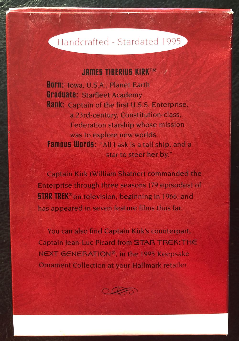 ST:TOS - “CAPTAIN JAMES T. KIRK” - Star Trek: The Original Series (Hanging Ornament) ornament collectible [Barcode 015012309324] - Main Image 2