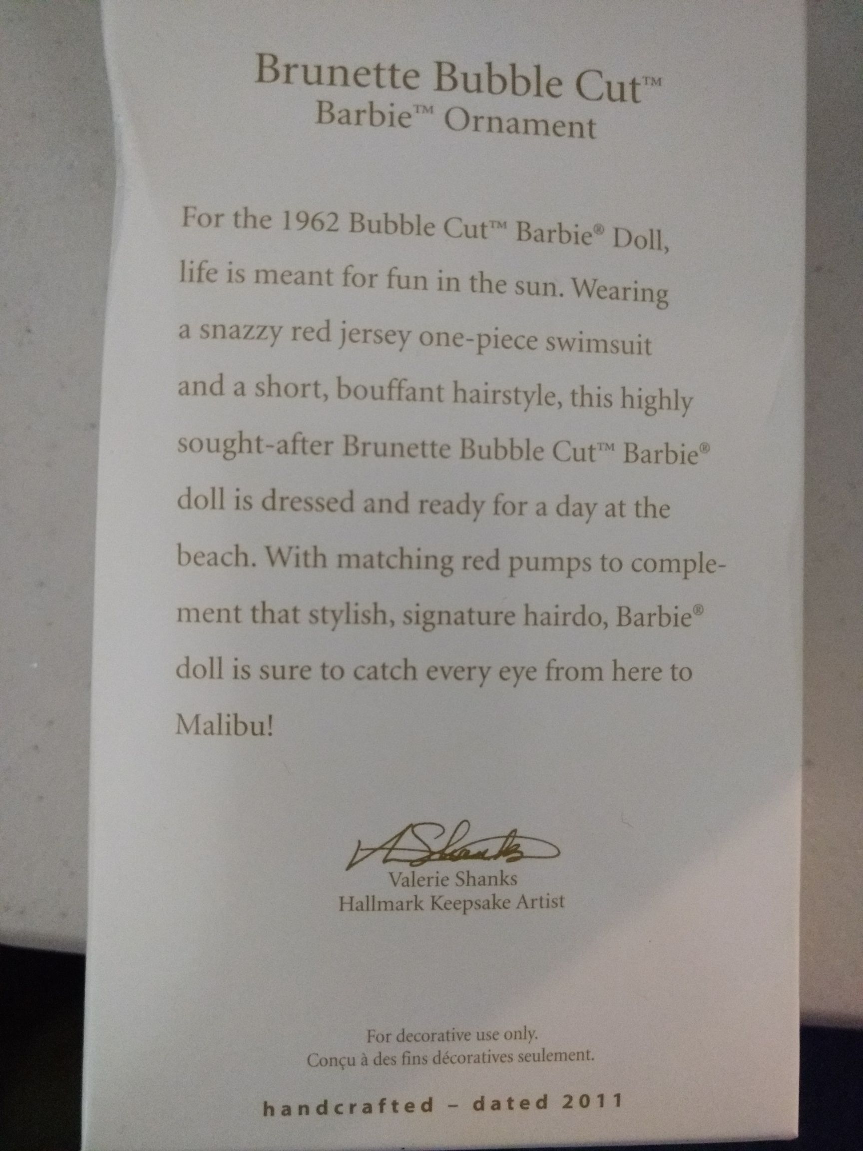 Brunette Bubble Cut  (Barbie Ornament) ornament collectible [Barcode 705901204075] - Main Image 2