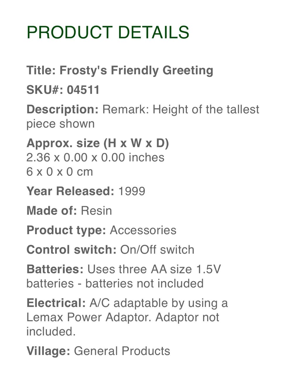 Frosty’s Friendly Greeting #04512 - Lemax Vail Village (Lighted Accessory) ornament collectible [Barcode 728162045119] - Main Image 2