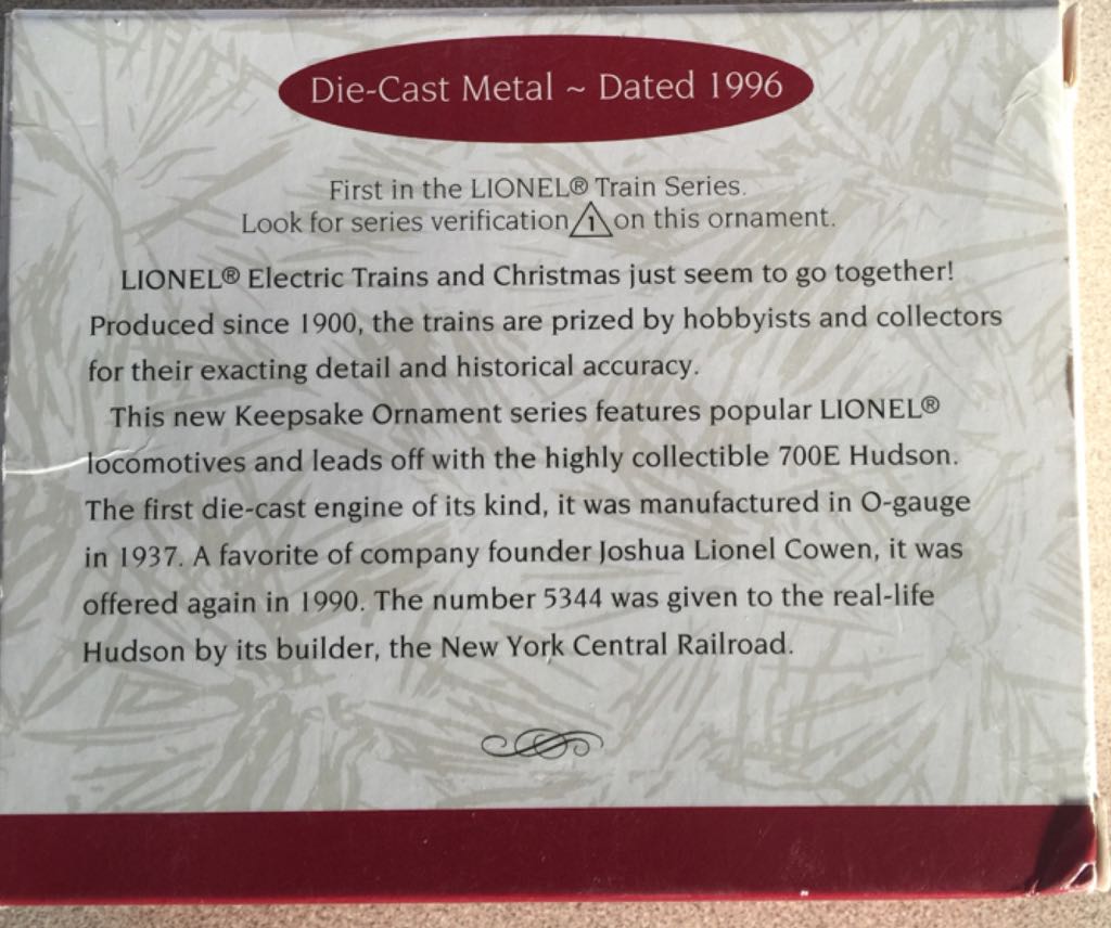 Hudson Steam Locomotive - Lionel Train Series (Trains) ornament collectible [Barcode 015012362213] - Main Image 2