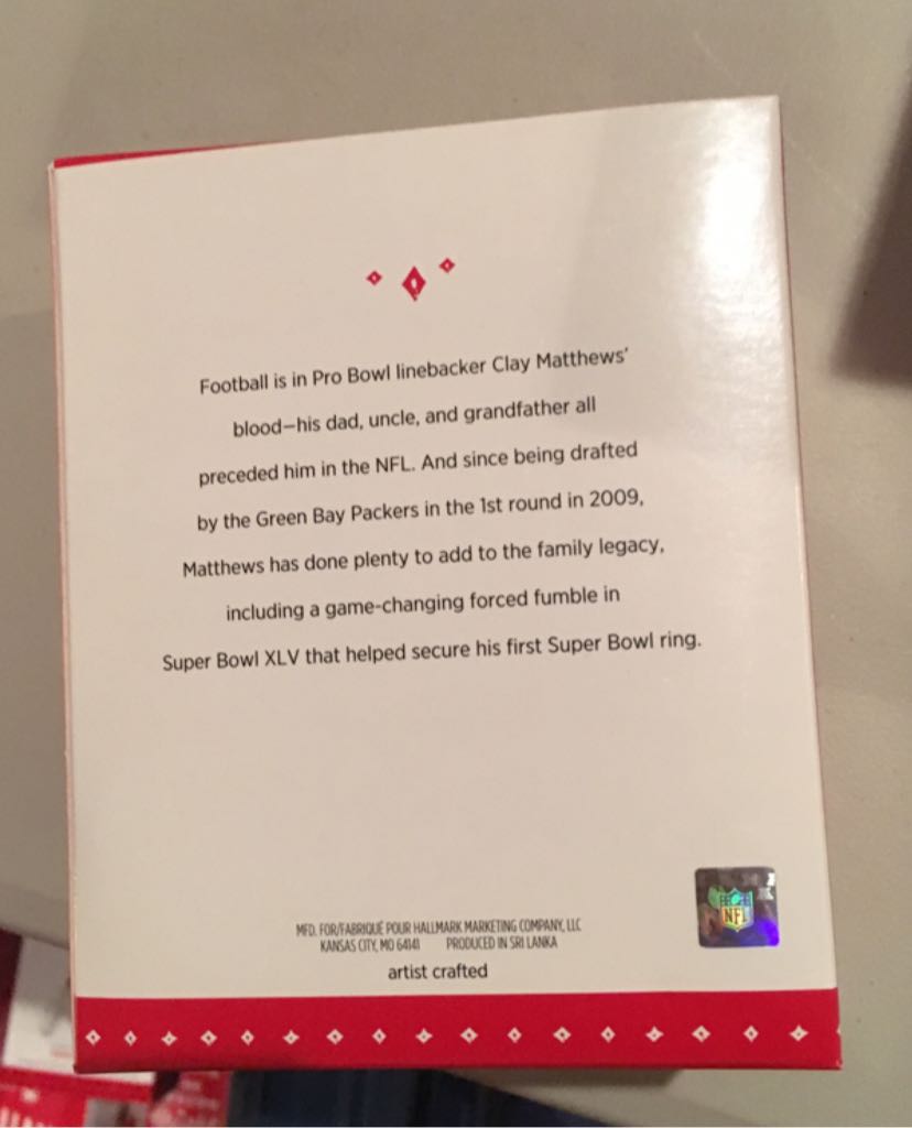 Clay Matthews - NFL Collection (Green Bay Packers) ornament collectible [Barcode 763795007134] - Main Image 2